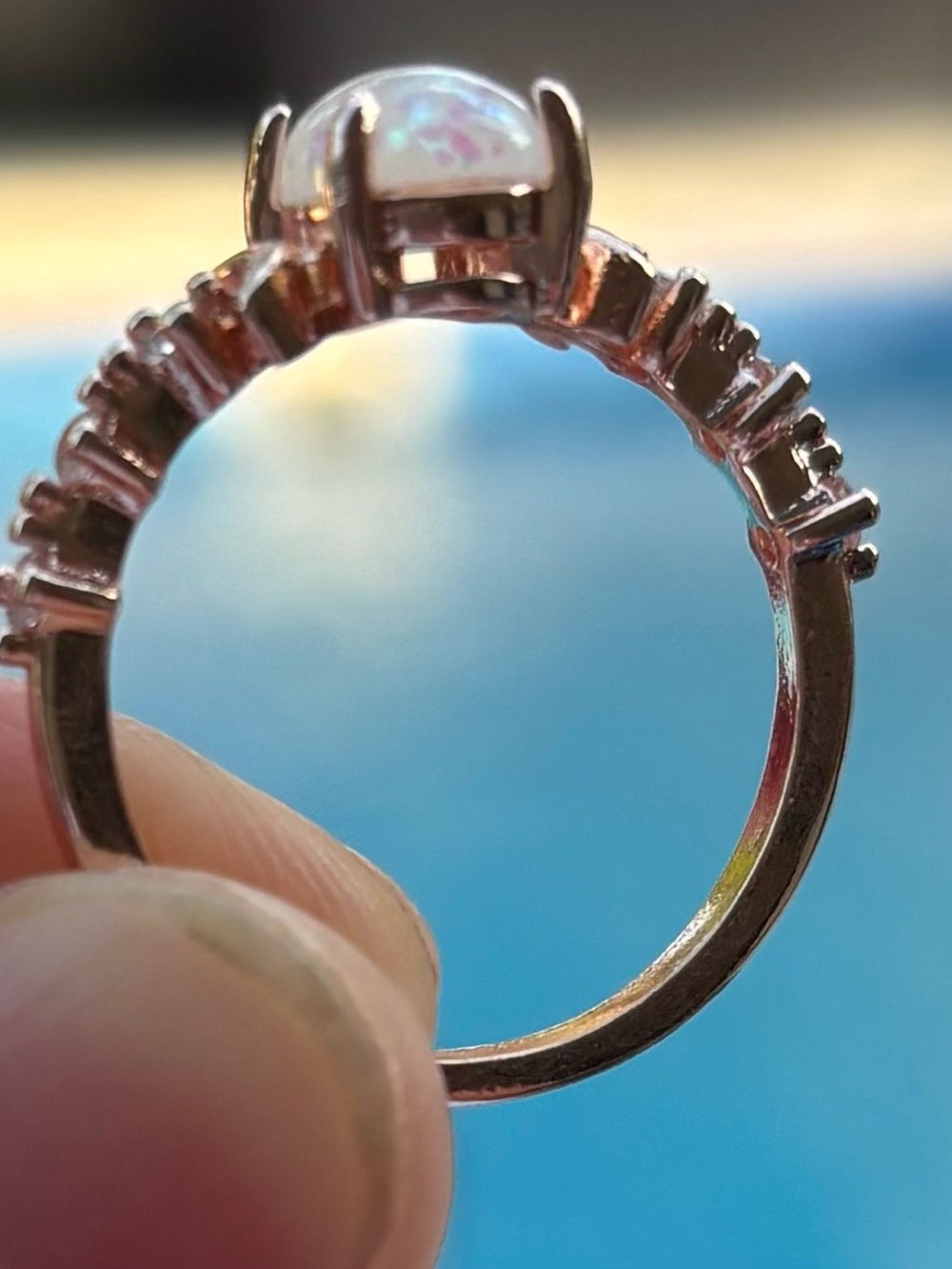 Opal and Moonstone Rose Gold Ring - White Opal Accent - Picture 3 of 5